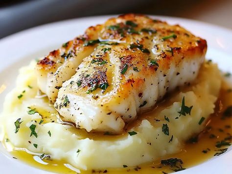 Golden Seared Cod with Herb Butter Sauce - Tastecove Cod In Butter Sauce, Golden Seared Cod With Herb Butter Sauce, Cod Fish Recipes Baked, Herb Butter Sauce, Seared Cod, Poached Cod, Roasted Cod, Cod Fish Recipes, Fish Recipes Baked