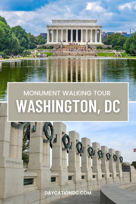 No visit to Washington, DC is complete without seeing some monuments. This self-guided monument walking tour focuses on the National Mall and can be done in about an hour before the museums open. Add a walk around the Tidal Basin to see even more monuments! #WashingtonDC Washington Dc Museums, National Mall Washington Dc, Dc Monuments, Usa Trip, Jefferson Memorial, Lincoln Memorial, Vietnam Veterans Memorial, Washington Monument, National Mall