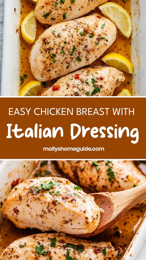 Treat your taste buds to a delightful experience with this succulent recipe featuring chicken breast marinated in zesty Italian dressing. A perfect blend of flavors that is sure to impress even the pickiest eaters at the table. Whether you're cooking for a weeknight dinner or hosting a special gathering, this dish is a guaranteed crowd-pleaser. Easy to prepare, yet so full of flavor, it's simply irresistible! Italian Marinated Chicken Baked, Baked Chicken Recipes Italian Dressing, Zesty Italian Dressing Chicken, Italian Dressing Recipe Chicken, Italian Dressing Chicken Recipes, Easy Italian Chicken Recipes, Chicken In Italian Dressing, Chicken With Italian Dressing, Chicken Breast Italian Dressing