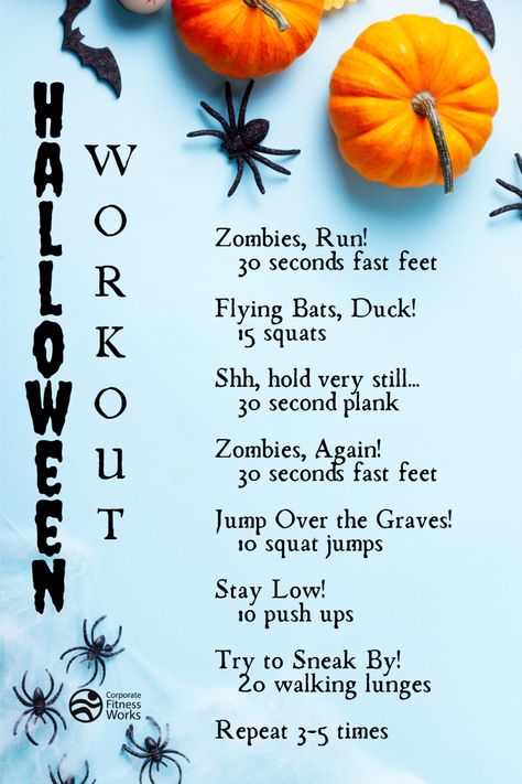 Halloween Crossfit Workout, Fall Workout Challenge, October Fitness Challenge Ideas, Halloween Workouts Fitness, Halloween Fitness Challenge, Halloween Themed Workouts, Halloween Workout Ideas, Halloween Exercises, Halloween Workouts