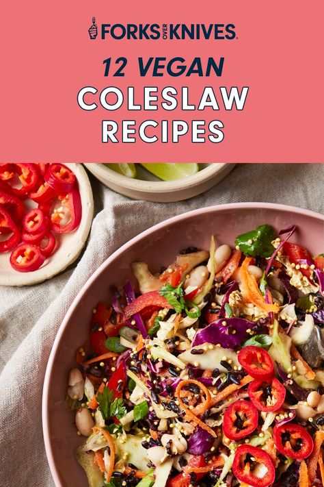 Coleslaw Spicy, Forks Over Knives Recipes, Crunchy Coleslaw, Coleslaw Recipes, Vegan Coleslaw, Apple Slaw, Forks Over Knives, Food Eating, Broccoli Slaw