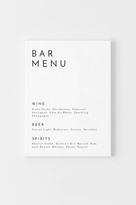 Bar Menu Wedding Sign, Menu Wedding Sign, Wedding Bar Menu Template, Drink Menu Design, Wedding Drink Sign, Bar Menu Template, Menu Design Inspiration, Menue Design, Menu Layout