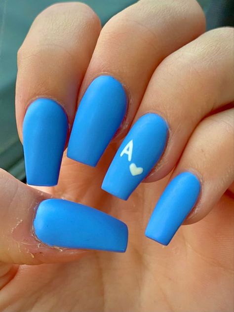 Navy Blue Nails With Initials, Blue And White Nail Ideas, Acrylic Nails French Tip, Solid Color Acrylic Nails, Acrylic Nails French, Acrylic Nails Summer, Ballerina Acrylic Nails, Cowboy Nails, Blue And White Nails