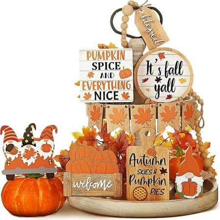 Fall Tiered Tray Decor Thanksgiving Home Decor Thanksgiving Fall Rustic Farmhouse Decor Thank You Features: Thanksgiving Tiered Tray Decoration Set: Thanksgiving Tray Decoration Set includes 8 piece set (not including tiered tray) Unique creative design: The pumpkin truck is painted brown, giving it a retro feel, corresponding to Festival and Thanksgiving Day respectively, and the 3D design love wood are printed with three different warm colors. They fit together perfectly and are sure to a special charm and warm to your home! QUALITY WOOD & EXQUISITE CRAFT: The Thanksgiving farmhouse decorations are made of natural wood with clear patterns and grains and a smooth surface; they are sturdy, beautiful, odor-, and colorfast, making them ideal for placement on tables, shelves, display cases, a Outdoor Table Centerpieces, Thanksgiving Home Decor, Outdoor Table Decor, Fall Tiered Tray Decor, Fall Wood Signs, Decorative Ornaments, Fall Table Centerpieces, Pumpkin Thanksgiving, Thanksgiving Pumpkin