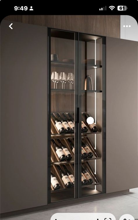 Luxury Cabinet Design, Modern Luxury Cabinet, Wine Cabinet Design, Wine Cellar Modern, Glass Wine Cellar, Wine Closet, Home Bar Rooms, Modern Kitchen Design Ideas, Home Wine Cellars