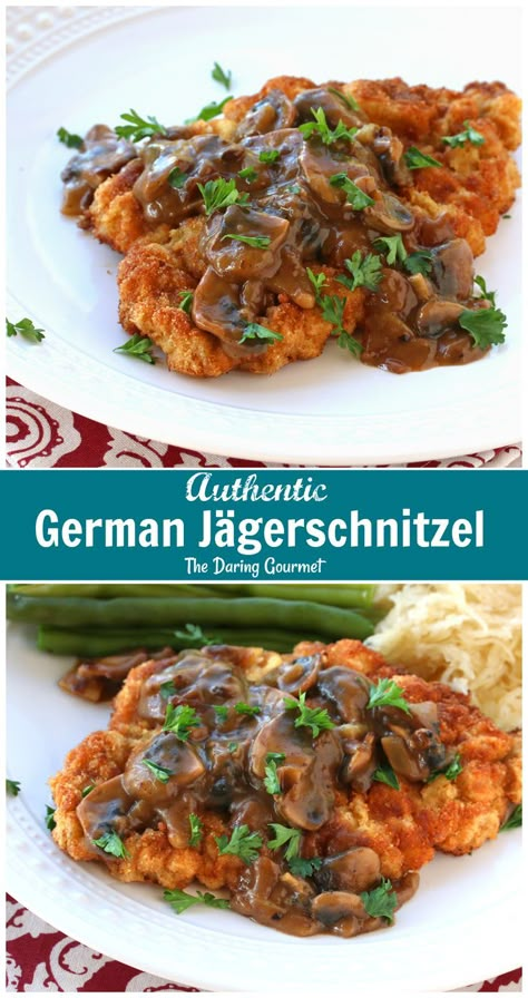 Jaegerschnitzel Recipe, German Schnitzel, German Food Authentic, Schnitzel Recipes, Breaded Pork Chops, Pork Cutlets, Mushroom Gravy, Idee Pasto Sano, Pork Dishes