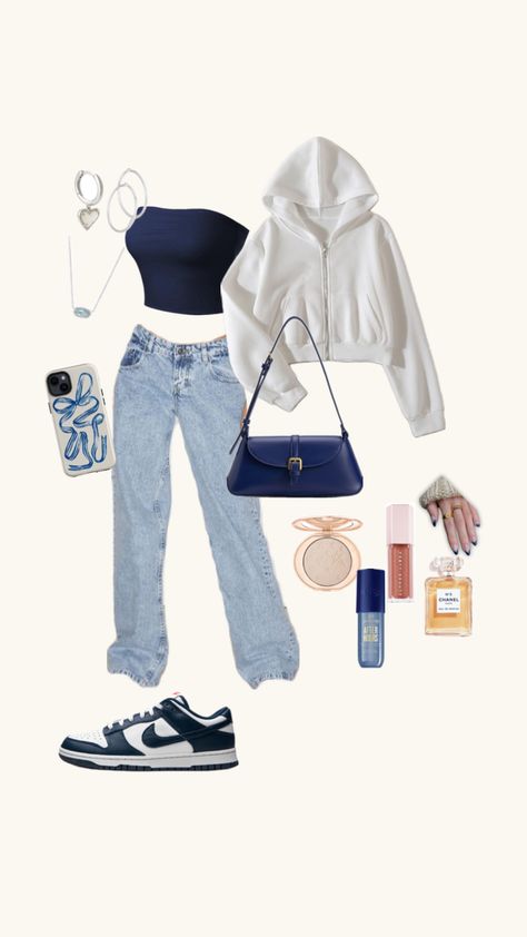 #myfirstshuffle #blueoutfit #navyblue #whitezipup #sweater #outfit #fit #outfitideas #jeans #lowrisejeans #baggyjeans #tubetop #bluetubetop #purse #makeup #sephora #cuteoutfit #cute #aesthetic #tiktok Tube Top Outfit Aesthetic, Tube Top Outfit, Blue Tube Top, Tube Top Outfits, Aesthetic Sweaters, Makeup Sephora, Sweater Outfit, Top Outfit, Cute Aesthetic