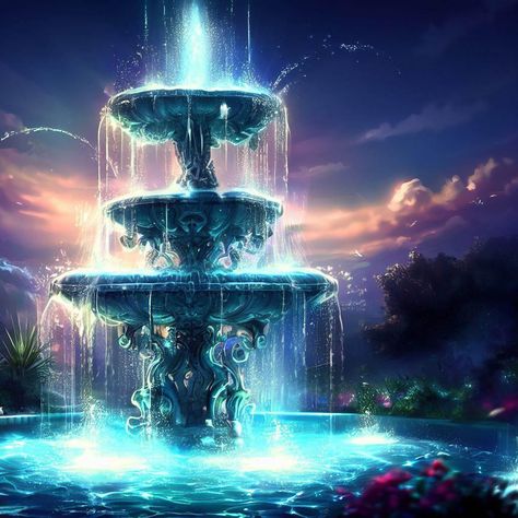 Fantasy Fountain Art, Fantasy Fountain, Magical Fountain, Beautiful Fountains, Garden Fountain, Garden Fountains, Water Fountain, Beautiful Landscapes, Art Style