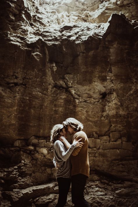 adventurous engagement photos in a cave - creative engagement session - couple portraits - St. Louis Wedding Photographer - The Rowlands Photography and Filmmaking - unique St. Louis photography locations Cave Engagement Photos, Cave Couple Photoshoot, Fun Couple Photoshoot Creative Unique, Cave Photoshoot, Panama City, Shooting Couple, Wedding Photo Booth, Wedding Photography Packages, Fun Wedding Photography