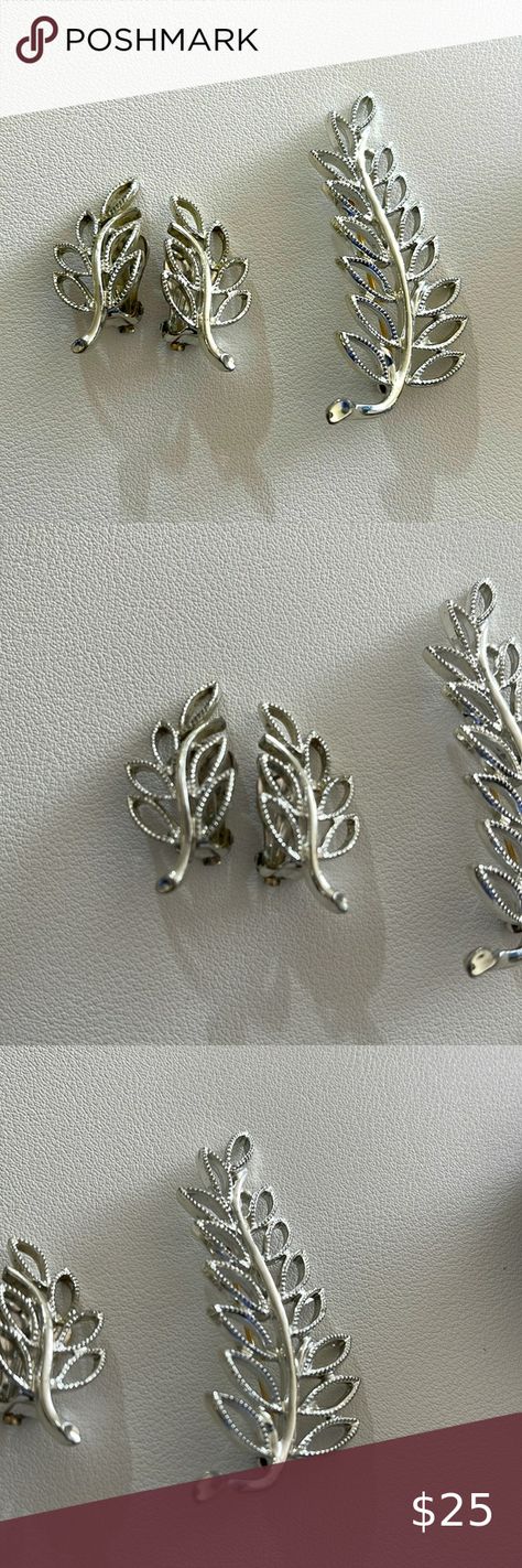 Vintage Emmons Silver Toned Leaf Pin & Clip On Earrings Emmons Jewelry, Clip On, Clip On Earrings, Silver Tone, Silver