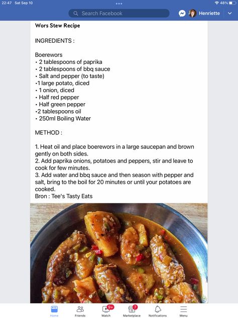 Wors Stew Recipe, Boerewors Recipe Dishes, Boerewors Stew, Stew Recipe, Pasta Recipe, Stew Recipes, Bbq Sauce, Stuffed Green Peppers, Yummy Recipes