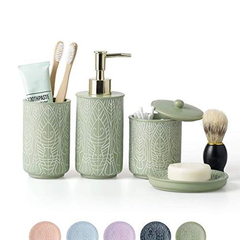 VIRTUNE Premium Pastel Green Bathroom Accessories Set. Green Bathroom Set. Boho Bathroom Decor. Accesorios para Baños... Pastel Green Bathroom, New Apartment Essentials, Plain Bathroom, Pastel Bathroom, Green Bathroom Accessories, Green Bathroom Decor, White Bathroom Accessories, Boho Bathroom Decor, Bathroom Gifts