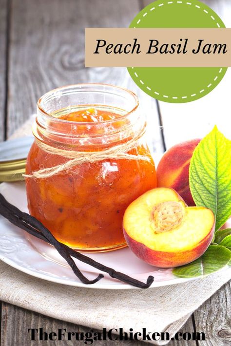 Peach Basil Jam Recipe - The Frugal Chicken Sugar Free Peach Jam Recipe, Sugar Free Freezer Jam, Basil Jam, Peach Jam Recipe, Jam Recipes Homemade, Canning Jam, Peach Jam, Jam And Jelly, Jam Recipe