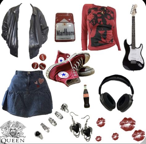 Rockstar Girlfriend Outfit Board, Rockstar Gf Outfit Png, Rockstar's Girlfriend Outfits, Rockstar Red Aesthetic, Nyc Girl Aesthetic Outfits, Rockstar Girlfriend Essentials, Rockstar Grunge Outfit, Rock Gf Aesthetic Outfit, Rockstar Aesthetic Clothes