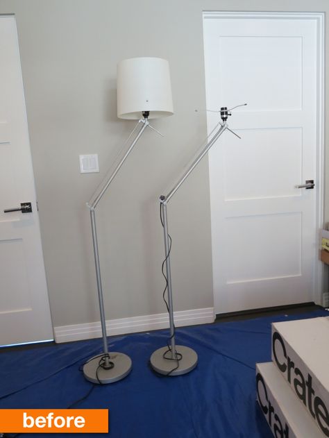 Before & After: $15 IKEA Hack Turns These Floor Lamps From Drab to Fab Dorm Lamps, Dorm Lamp, Ikea Floor Lamp, Senior Year Of College, Boring Office, Laminate Hardwood Flooring, Stylish Floor Lamp, Floor Lamp Bedroom, Gray Walls