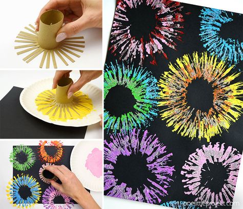 Fireworks Paintings, Paper Roll Fireworks, Paint Fireworks, Beautiful Fireworks, Firework Painting, Kids Painting Crafts, Arts And Crafts For Teens, Hand Crafts For Kids, Learn How To Paint