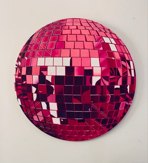 Hot Pink Disco Ball, Pink Disco Ball, Art Disco, Pink Disco, Acrylic Art Projects, Circle Painting, Music Painting, Art Curriculum, Canvas Painting Designs