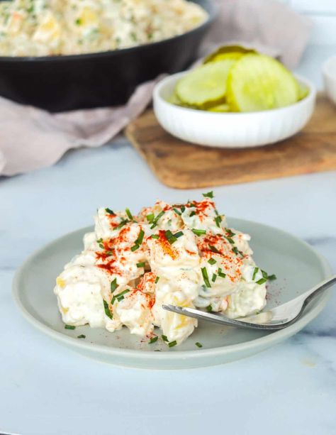 Sour Cream Potato Salad - Aleka's Get-Together Potato Salad With Sour Cream, Sour Cream Potato Salad, Salad With Sour Cream, Sour Cream Potatoes, Chicken Ribs, Boil Potatoes, Sweet Relish, Classic Potato Salad, Gold Potatoes