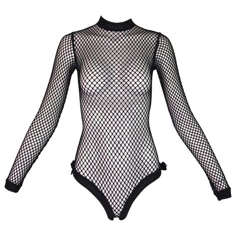 Jean Paul Gaultier Bodysuit - 1993 Pin-Up Fishnet Mesh Bow Top Fishnet Shirt, Gothic Mode, Fishnet Bodysuit, Fishnet Top, Casual Bodysuit, Black Mesh Top, Denim Corset, Black Fishnets, Gothic Clothing