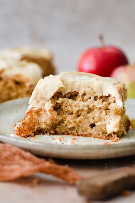 Apple Cake with Caramel Cream Cheese Frosting  - Honeyed Sundays Caramel Cream Cheese Frosting, Cream Cheese Frosting Cake, Cake With Caramel, Caramel Apple Cake, Caramel Cream, Butter Icing, Caramel Frosting, Caramel Creams, With Cream Cheese Frosting