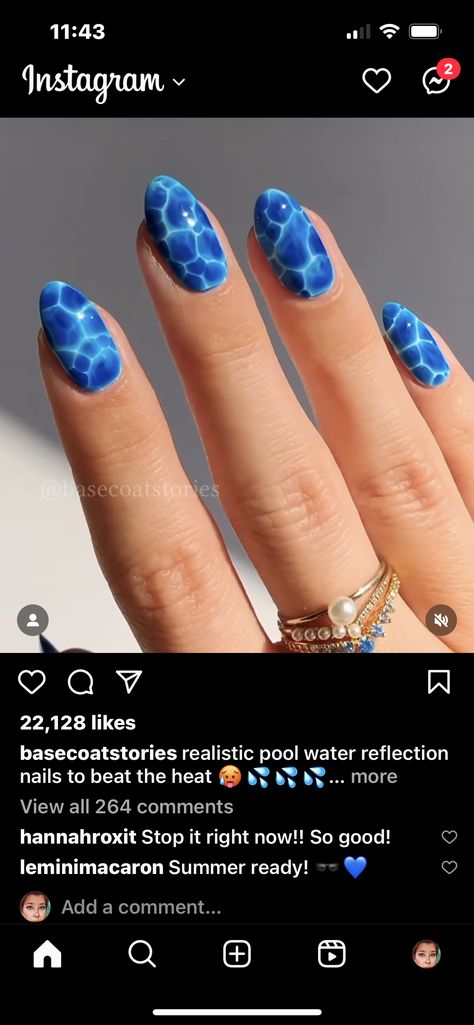 Pool Inspired Nails, Swim Team Nails, Swim Nails Designs, Swimmer Nails, Swimming Pool Nails, Pool Nails Designs, Swimming Nails, Pool Water Nails, Fine Nails