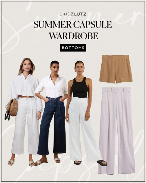 With each season your capsule items change (because, the weather, of course) but now that we’re heading into summer, I thought I would put together all of the bottom pieces you need to build your capsule wardrobe this season. If you need linen pants, linen shorts, comfortable wide jeans or wide legged trousers, you have come to the right place! Tap to shop my favorite summer bottoms here! Wide Legged Trousers, Chic Swimsuit, Summer Bottoms, Pants Linen, Summer Capsule, Summer Capsule Wardrobe, Breezy Dress, Form Fitting Dress, Wide Jeans