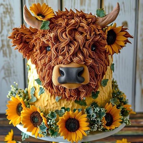 Cow Heaven Simple Cow Cake Ideas, Hyland Cow Cake, Highland Cow Birthday Cake, Idea Happy Birthday, Highland Cow Birthday, Cow Birthday Cake, Paisley Cake, Farm Birthday Cakes, Cow Cake