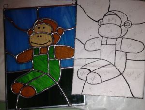 Ekky Kins #stainedglass #monkey Stained Glass Pattern, Glass Pattern, Glass Projects, Stained Glass Projects, Sock Monkey, Glass Pictures, Glass Animals, Glass Ideas, Stained Glass Patterns