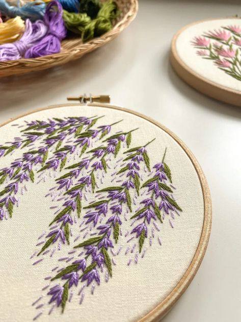 Wild Wisteria Embroidery Pattern (PDF Download Only) Wisteria Cross Stitch, Embroidery Purple Flowers, Pretty Embroidery Designs, Embroidery On Purple Fabric, Floral Embroidery Patterns Free, Embroidered Wisteria, Lavender Embroidery Pattern, Embroidery Lilac, Wisteria Embroidery