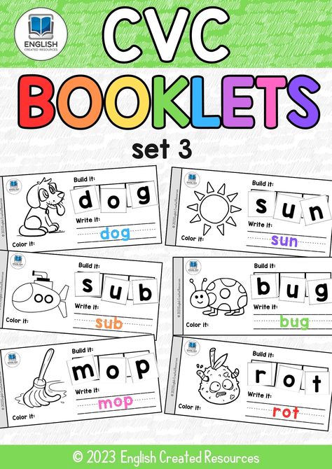 CVC Booklets Set Three English Help, Three Letter Words, Alphabet Phonics, Grammar Skills, Letter N Words, Learning Apps, Comprehension Worksheets, Reading Comprehension Worksheets, Language Teacher