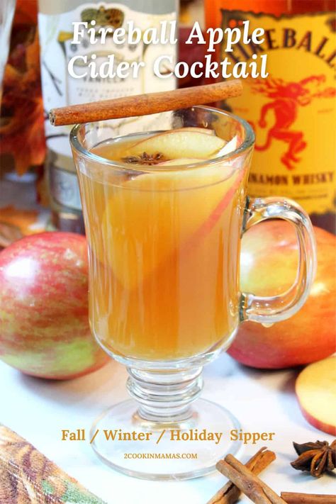 Fireball Apple Cider, Cider Alcohol Drinks, Apple Cider Alcohol, Hot Apple Cider Cocktail, Spiked Apple Cider Recipe, Fireball Recipes, Hot Apple Cider Recipe, Fireball Drinks, Apple Cider Cookies