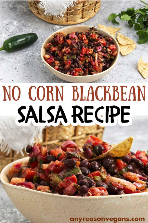 Black bean salsa without corn (but filled with tons of delicious flavor), perfect for dipping a chip or serving with tacos. Black Bean Salsa No Corn, Rotel Salsa Recipe, Salsa With Canned Tomatoes, Black Bean Salsa Recipe, Bean Salsa Recipe, Corn Bean Salsa, Rotel Recipes, Black Bean Corn Salsa, Corn Salsa Recipe