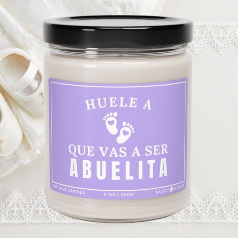 Funny Grandma Spanish Pregnancy Reveal Candle for Abuela Abuelita Spanish Anuncio de Embarazo para Abuela Hola Abuelitos by TheSaucyScentsCo on Etsy Grandma Reveal Ideas, Spanish Pregnancy Announcement, Pregnancy Reveal Grandparents, Grandparent Announcement, Pregnancy Announcement Grandparents, Funny Grandma, Grandparent Pregnancy Announcement, Cute Pregnancy Announcement, Funny Candle