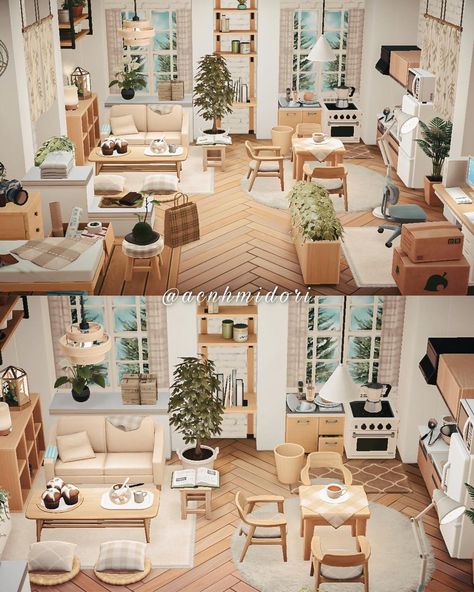 Studio Apartment Ideas Acnh, Acnh Apartment Layout, Animal Crossing Nordic Style, Animal Crossing Studio Apartment, Acnh Marshal House Interior, Acnh Nordic Design, Acnh Studio Apartment, Acnh Hhp Apparel Shop Ideas, Acnh Apartment Design