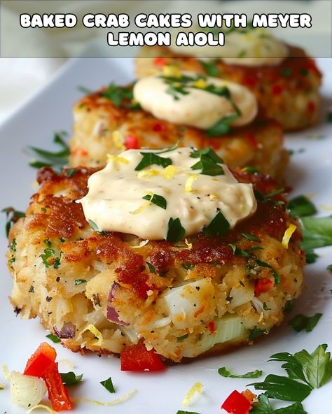 Baked Crab Cakes with Meyer Lemon Aioli – Foodyhealthylife Lump Crab Recipes, Lobster Cakes, Yay Recipes, Baked Crab Cakes, Lobster Cake, Jumbo Lump Crab, Baked Crab, Mini Chicken Pot Pies, Lemon Aioli