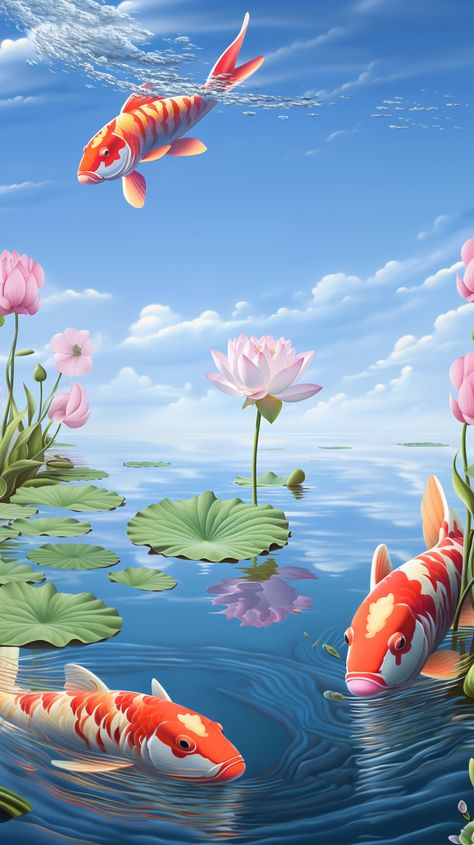 📌 What's wrong with this picture? 📌 Koi Fish In A Pond, Fish In A Pond, Two Koi Fish, Koi Fish Swimming, Watercolor Koi Fish, Batman And Catwoman, Fish Swimming, Lotus Flowers, A Pond