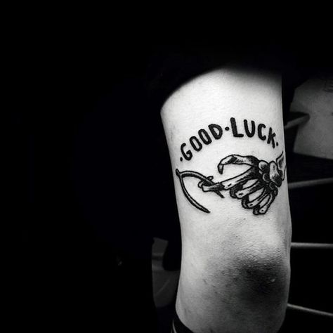 Masculine Good Luck Tattoos For Men On Tricep Make Your Own Luck Tattoo, Good Luck Tattoos For Men, Triceps Tattoo Men, Good Luck Tattoos, Triceps Tattoo, Luck Tattoos, Good Luck Tattoo, Lucky Design, Tricep Tattoos