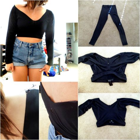 Turn your old leggings or pantyhose into a cute top!! :)     http://www.youtube.com/watch?v=nqE_l872dLU=share=UUAakD8jDdAya5f59XRfiIuQ Diy Clothes Tops, Cut Shirt Designs, Diy Clothes Refashion, Upcycle Clothes Diy, Diy Wardrobe, Diy Vetement, Repurposed Clothing, Diy Fashion Clothing, Diy Clothes Life Hacks