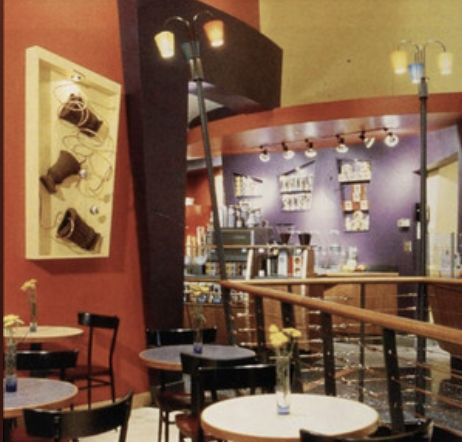 Global Village Coffeehouse Aesthetic, 2000s Coffee Shop Aesthetic, 90's Interior, 90s Coffee Shop, Java Aesthetic, 90s Cafe, Global Village Coffeehouse, Y2k Board, Whimsical Architecture