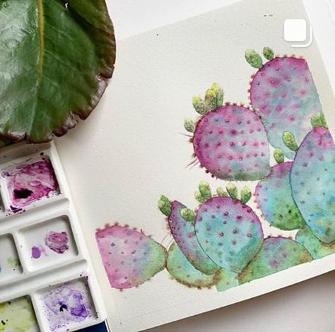 Cactus Paintings, Cactus Drawing, Aquarelle Painting, Watercolor Succulents, Watercolor Paintings For Beginners, Diy Watercolor Painting, Watercolour Inspiration, Watercolor Cactus, Cactus Art