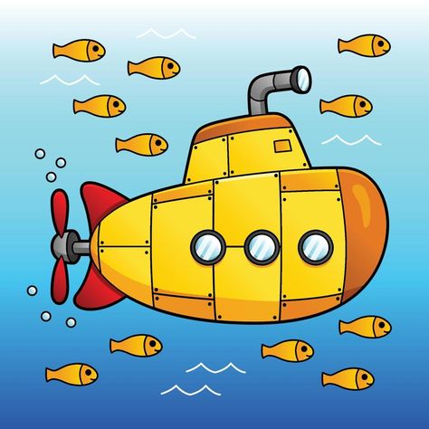 Submarine Cartoon Colored Vehicle Illustration Submarine Drawing Easy, Submarine Cartoon, Yellow Submarine Drawing, Submarine Illustration, Cartoon Submarine, Submarine Craft, Yellow Submarine Art, Submarine Pictures, Ship Vector