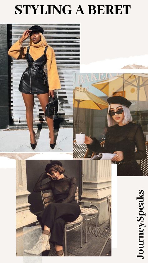 Wool Beret Outfit, Outfit With Beret Hat, Leather Beret Outfit, Outfits With Berets, Beret Outfit Street Style, Berrets Outfits, Outfit With Beret, How To Style A Beret, Beret Hat Outfit