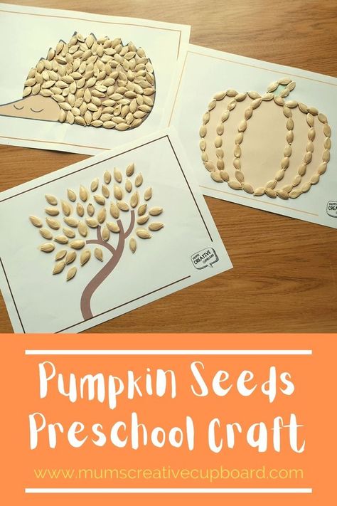 Arts and crafts for toddlers & preschool crafts - Free printable pumpkin seeds craft that is perfect for using up those leftovers from pumpkin carving. pumpkin seeds craft for kids. pumpkin seeds craft preschool ideas. pumpkin seeds craft for toddlers. Use the autumn printable craft for toddlers to guide little ones. pumpkin seed art for kids. pumpkin seed art preschool. pumpkin seed activities for preschool. pumpkin seed preschool activities. crafts to do with pumpkin seeds #pumpkincrafts Seed Preschool Activities, Craft Preschool Ideas, Seed Activities For Preschool, Pumpkin Seed Art, Seed Art For Kids, Fun Crafts For Preschoolers, Pumpkin Seed Activities, Seed Crafts For Kids, Seeds Preschool