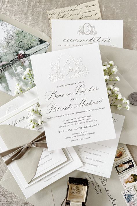 Invitation Suites Wedding, Classy Elegant Wedding Invitations, Classy Invitations Wedding, Formal Invitation Suite, Formal Wedding Invitation Suite, Wedding Invitations Formal, Classic Timeless Wedding Invitation, All White Wedding Invitations, European Inspired Wedding Invitations