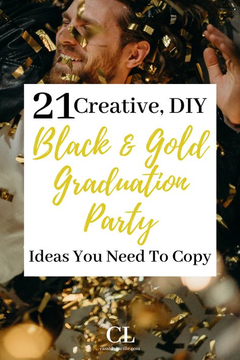 Graduation Party Ideas Decorations Black And Gold, Black And Gold College Graduation Party, Graduation Gold And Black Decor, Graduation Party Decor Black And Gold, Black And Gold Themed Graduation Party, Black And Gold Grad Party Decorations, Black And Gold Graduation Table Decor, Diy Black And Gold Party Decorations, Black Gold And White Graduation Party