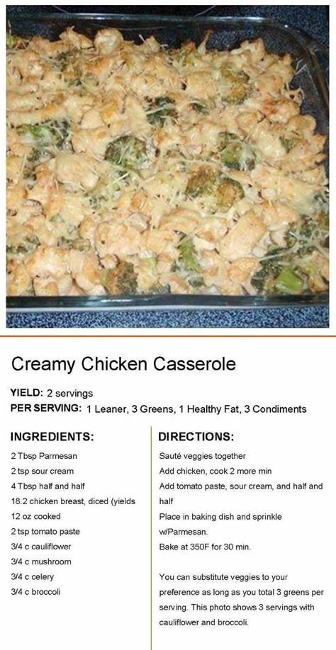 Lean Dinners, Medifast Recipes, Optavia Lean And Green, Creamy Chicken Casserole, Lean Protein Meals, Recipes Smoothies, Optavia Recipes, Lean And Green, Lean Meals