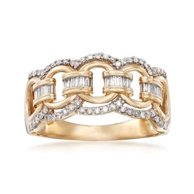 1.00 ct. t.w. Bezel-Set Diamond Multi-Row Ring in 14kt Yellow Gold | Ross-Simons Jewelry Presentation, Classic Diamond Ring, Square Diamond Rings, Design Circle, Baguette Diamond Rings, Diamond Birthstone, Baguette Diamonds, Linking Rings, Diamond Cross Pendants