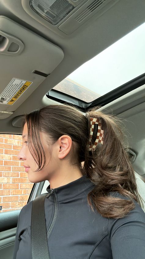 Claw Clip Ponytail Thick Hair, Ponytail Hairstyles With Clips, Hairstyles For Wavy Hair For School, Aesthetic Claw Clip Hairstyles, Aesthetic Claw Clips, Claw Clip Pony, Claw Clip Aesthetic, Week Hairstyles, Ponytail Claw Clip