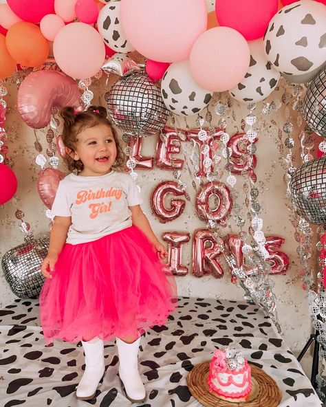 Disco cowgirl Dolly Themed First Birthday, Disco Cowgirl Party First Birthday, Cowgirl Third Birthday, Man I Feel Like Im One Birthday Party, Two Rowdy Birthday, Disco Cowgirl 3rd Birthday, Disco 1st Birthday Party, Toddler Disco Party, Cowgirl Birthday Party Kids