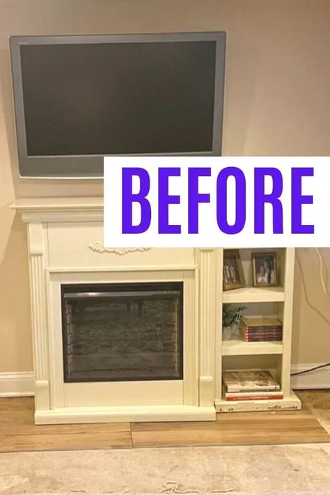 Want to learn how To build an electric fireplace TV wall with a mantle? check out this step by step tutorial. See this electric fireplace wall upgrade with beautiful stone tiles. #electricfireplace #fireplacewall Electric Fireplace Upgrade, How To Build Around An Electric Fireplace, Dressing Up Electric Fireplace, Make Electric Fireplace Look Built In, Modern Look Fireplace, Electric Fireplace Ideas With 75 Inch Tv, Fireplace Mantle With Electric Fireplace, Small Electric Fireplace Ideas With Tv, Small Electric Fireplace Surround